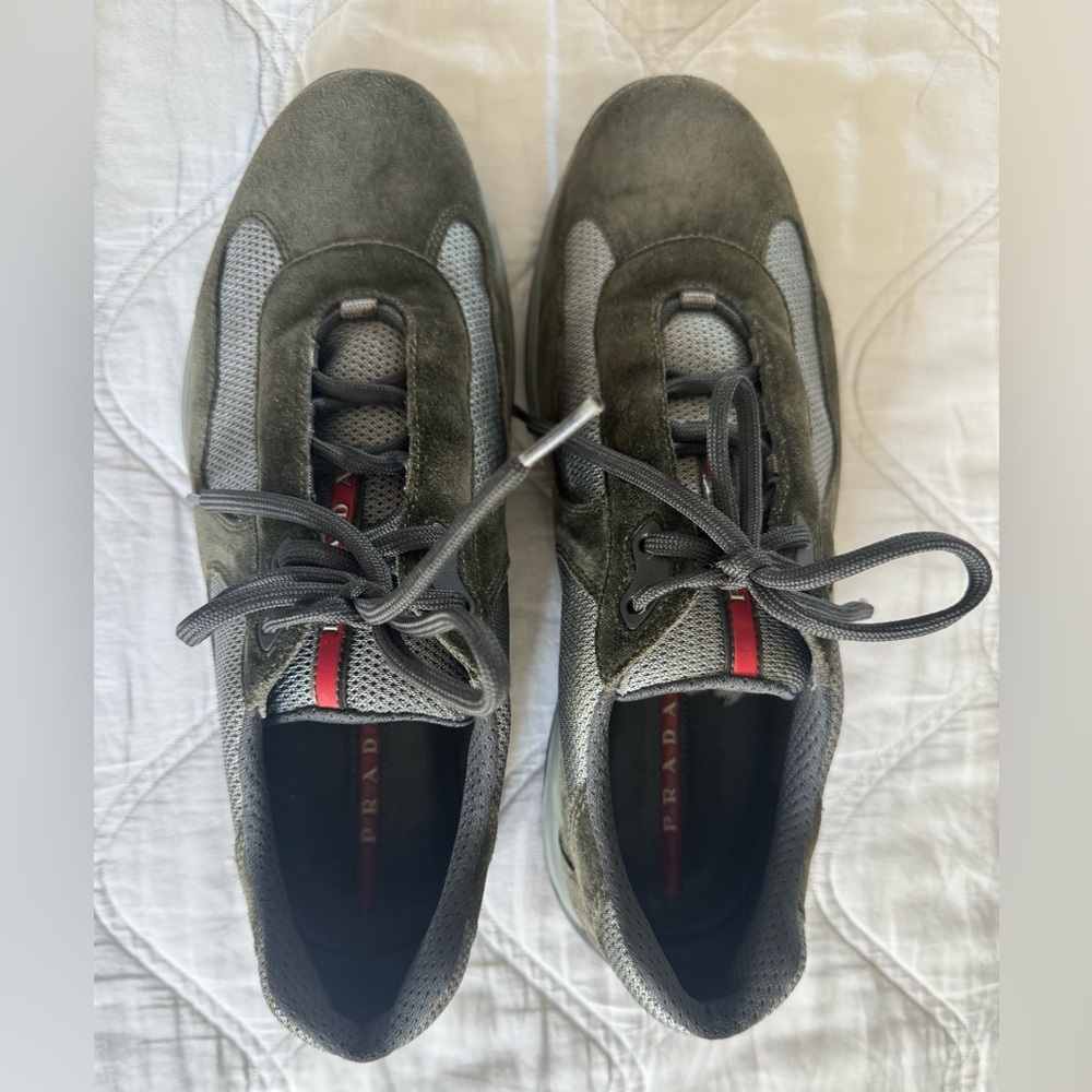 Prada Americas Cup PS0906 men’s suede Sage colored sneaker - Picture 2 of 11